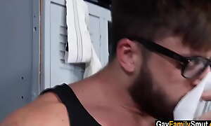 Daddy bear catches step son sniffing jockstraps