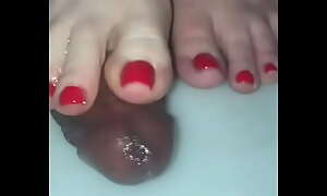 Wife red toe footjob