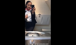 Latina stewardess joins the masturbation mile high club in the toilet and cums