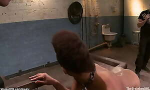 Bound ebony trainee licked and whipped