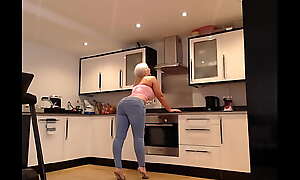 Mature curvy blonde big fake tits and ass jeans show